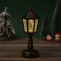 Lanterne de Noël hexagonale lumineuse avec sapin intérieur et paillettes scintillantes - Sapin de Noël brossé à l'or / Bronze