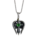 Collana vintage in acciaio inossidabile con ali d'angelo, croce e malocchio verde - Occhio Verde (Senza Catena)