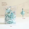 Set de 12 estrellas navideñas azul claro perlado con cordones para colgar del árbol - Estrella Octogonal Azul / 12 piezas