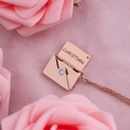 Rose gold envelope pendant necklace with personalized engraved metal plate on pink velvet - Rose Gold Envelope Necklace (With Engraving)