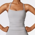 Slim fit light gray brushed yoga tank top with thin halter straps for fitness training - S / Tops / Frost Grey