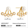 Dettaglio orecchini di perle a ventaglio placcati oro 18K con dimensioni e peso inclusi - Orecchini Ear Jacket a Ventaglio con Perla Artificiale (JDE0310027)