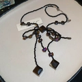Macro detail of black beaded necklace with gradient purple butterfly and faceted gem pendant - Rainbow Butterfly With Rhombic Charm Style (20#)