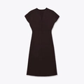 Elegant deep brown sleeveless V-neck ribbed knit midi dress on a clean white background - S / Coffee
