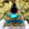 Aquarius crystal pyramid with blue amethyst stones and glowing zodiac base - QK37 Purple Ball Aquarius / 6cm