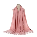 Solid soft pink faux cashmere scarf with fringe tassel detail on a mannequin - Baby Pink