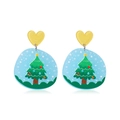 Christmas acrylic earrings featuring a yellow heart and blue disc with a green tree print - Irregular Christmas Tree