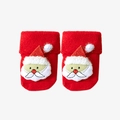 Red knit baby Christmas socks with 3D Santa Claus face and soft white pom-pom - 0-6 Months / Santa Claus