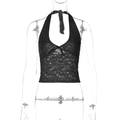 Top halter in pizzo nero da donna con scollo a V profondo e dettaglio a fiocco - S / Nero