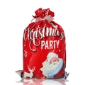 Red Christmas drawstring gift bag with Santa Claus and reindeer patterns for holiday party - Extra Large / Red Santa