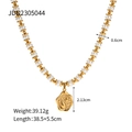 Elegant 18k gold plated stainless steel pearl necklace with hammer-textured coin pendant - Gold