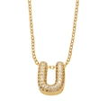 Golden necklace with a U-shaped pendant set with sparkling cubic zirconia crystals - Letter U