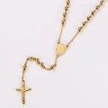 Dettaglio della collana con croce dorata e medaglione della Vergine Maria - Stile 2 (Medaglia a Bordo Liscio) / Oro