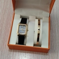 Coffret montre femme avec cadran bleu carré et bracelet doré LOVE dans un écrin orange - Style 33 (Sans boîte)