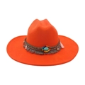 Chapeau en feutre orange avec ruban ethnique bohème et détail en pierre turquoise - Taille unique / Orange