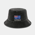 Detailed embroidery of Australia flag on washed vintage charcoal cotton bucket hat - One Size / Australia Flag Black