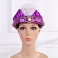 Purple sultan hat with pink sequins and white feather for Arabian costume cosplay - A14-3 Aladdin Hat Purple