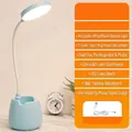 Lámpara de escritorio LED azul claro con cuello flexible, portalápices y soporte móvil - Azul [XH4000 Recargable] Atenuable y Cambio de Color + Cable