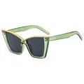 Oversized cat-eye sunglasses with light green transparent frame and gold metal accents - Green Frame Grey Lens