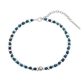 Deep blue tiger eye stone necklace with silver titanium steel beads for men and women - Dark Blue Necklace (40+10cm)
