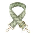Detail of adjustable nylon bag strap with green zigzag pattern and gold metal hooks - Silver Clasp / No.8 Teal