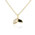 Macro detail of whale tail pendant with sparkling zircons and black enamel finish - Fish Tail Pendant / Gold Black Enamel