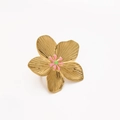 Detail of flower shaped gold ring with pink and green enamel petals and radial texture - Pink Green Flower (ZJ231)