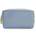 Beauty case azzurro in pelle Saffiano con doppia chiusura a zip dorata lucida - Piccolo / Azzurro