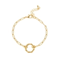 Bracelet chaîne en or élégant avec pendentif rond à texture bambou et fermoir mousqueton - Bracelet à Maillons Ouverts No.5