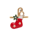 Festive red and gold Christmas stocking napkin ring with green leaf and rhinestone accents - Red Christmas Stocking Style (Z1001-22)