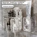 Wall-mounted silver grey metal toothbrush holder with dual hammer pattern cups - 2 Cups (Clear & Grey) + Bow + Dispenser