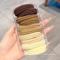 Five earth-toned elastic hair ties in brown and beige shades with a transparent box - 10 Pieces in Box / 1# Coffee Series Striped