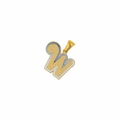 Detail of a gold-plated letter W pendant with blue and white enamel dotted texture - Letter W