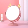 Pink desktop makeup mirror with yellow antlers and storage tray for vanity jewelry - Antler / Pink