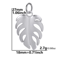 Silver stainless steel monstera leaf pendant charm measuring 27mm by 18mm - Silver Steel - Leaf
