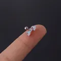 20G heart-shaped aurora zircon screw back cartilage stud earring in silver finish - Bowknot Aurora Gemstone Style (HSPJ308-1#S)