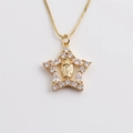 Bohemian gold star necklace with Virgin Mary pendant and white zircon inlay - Star Virgin Mary Relief / Gold
