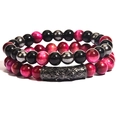 Detail of beaded bracelet set with tiger eye stones and micro-pave crystals - Rose Red Tiger Eye