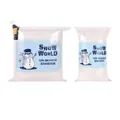 Dettaglio di due confezioni di neve artificiale con illustrazione di un pupazzo di neve - Set 1 Sacchetto di Cotone + 1 Coperta di Cotone