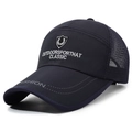 Navy blue breathable mesh baseball cap with outdoor sport embroidery for sun protection - Navy Blue
