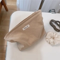 Borsa cosmetica in cotone a righe beige con etichetta simple wish e zip in metallo - Cachi