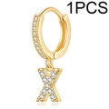 Gold plated hoop earring with micro-pave zircon letter X pendant in high gloss - Single Letter Earring X