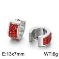 Silberne Edelstahl-Creolen mit roten Zirkonia-Steinen in Größe 13x7mm für Damen - Silber-Roter Stein (KE108254-TGD)
