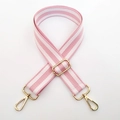 Adjustable pink and white striped woven bag strap with golden metal swivel hooks - Pink