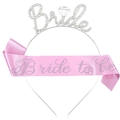 Serre-tête Bride argenté avec écharpe en satin rose Bride to Be pour enterrement de vie - Serre-tête en Strass et Écharpe en Satin / Argent + Rose