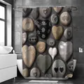 Wasserdichter Duschvorhang mit 3D-Herz-Kieselstein-Druck in modernem grauem Badezimmer - 90*180cm / Bleigrau