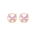 Minimalist gold butterfly stud earrings with pink enamel wings and pearl detail - Purple