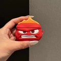 Red silicone Anger character case for AirPods with yellow flame detail and side loop - Red Rage + Hook / AirPods 1/2 Gen