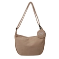 Beige corduroy crossbody crescent bag with adjustable strap and small round coin purse - Khaki
