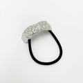 Silver metallic bow accent hair tie with textured finish and black elastic cord band - Hammered U-Shape Small / Silver